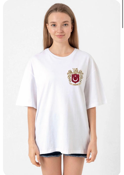 Alfathletics Türk Arma Baskı  Oversize Unisex Tişört – Siyah & Beyaz