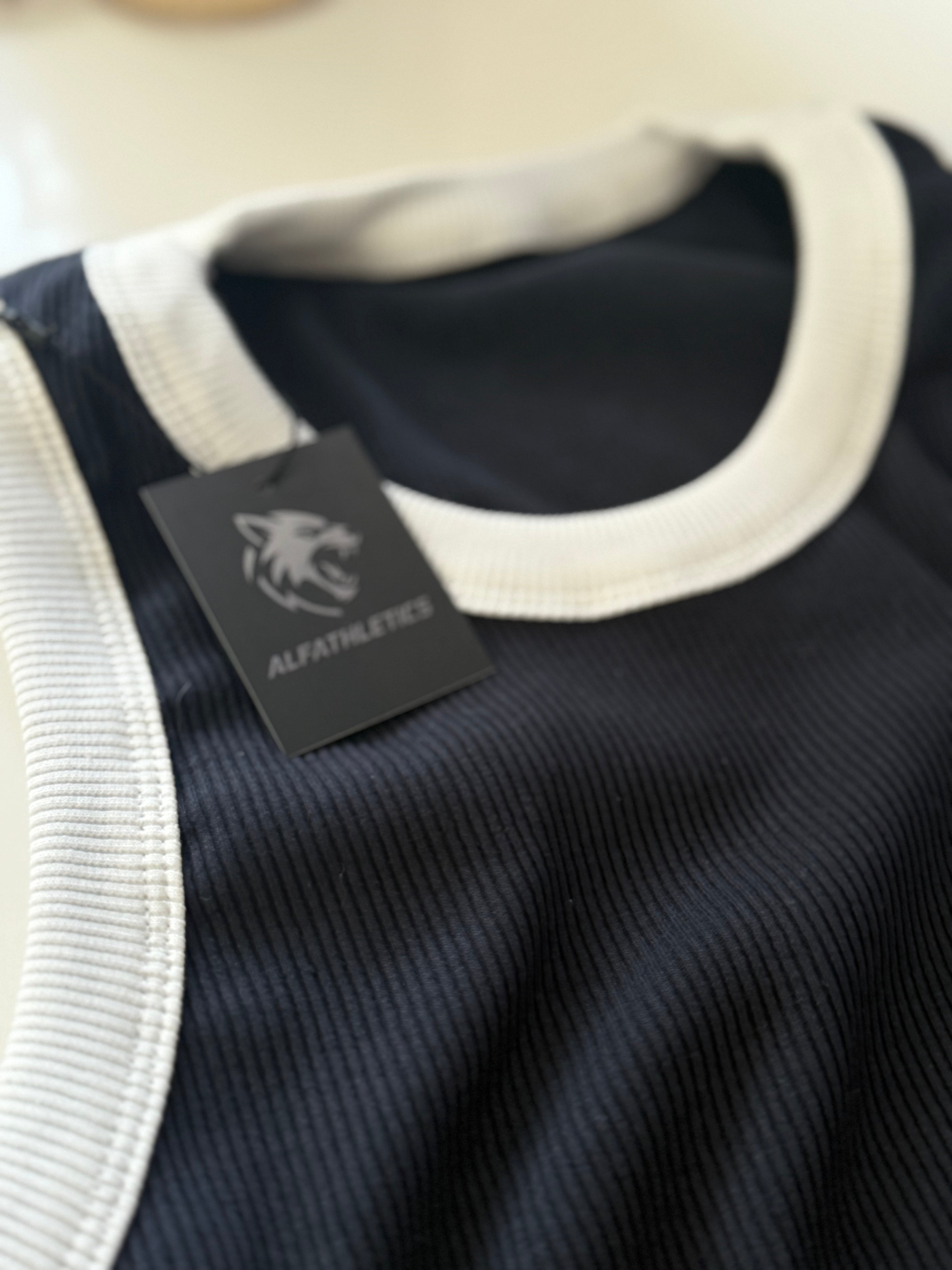 ALFATHLETICS Ribbed Tank Top – Lacivert / Beyaz Yaka