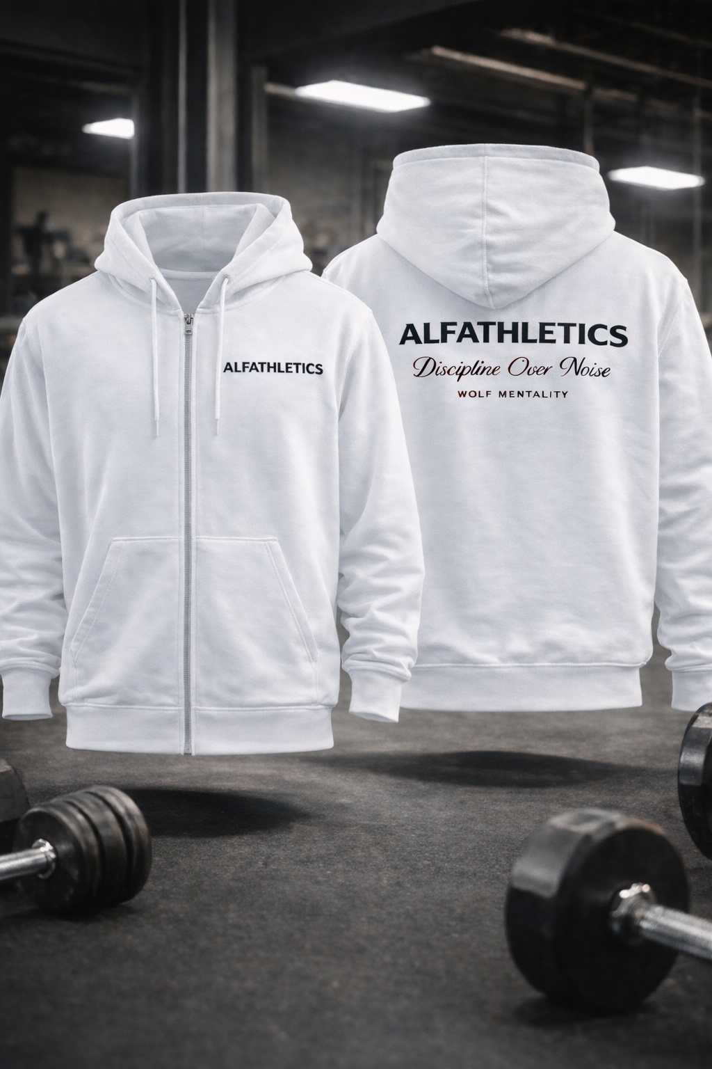 ALFATHLETICS ZIP HOODIE – DISCIPLINE OVER NOISE (SİYAH-BEYAZ)