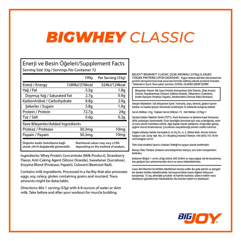 Bigjoy BIGWHEY Whey Protein Classic 2376g 72 Servis